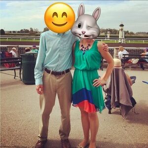 Green blue and orange color block chiffon dress size small